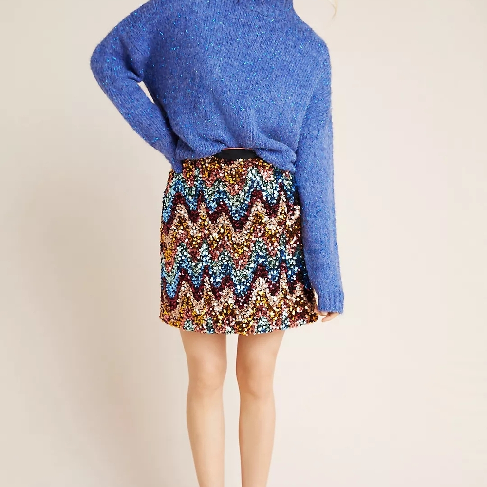 MAEVE Anthropologie Multi Color Zig-Zag Sequined Mini Skirt